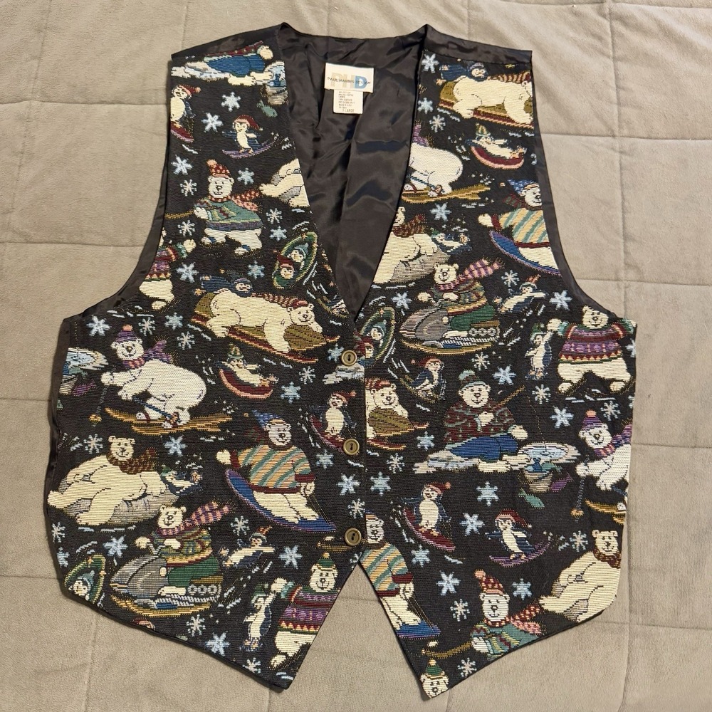 Vintage Paul Harris Design Polar Bear Christmas Tapestry Vest Women's XL